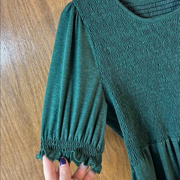 X-Large Green Smocked Babydoll Top - Picture 3 of 10